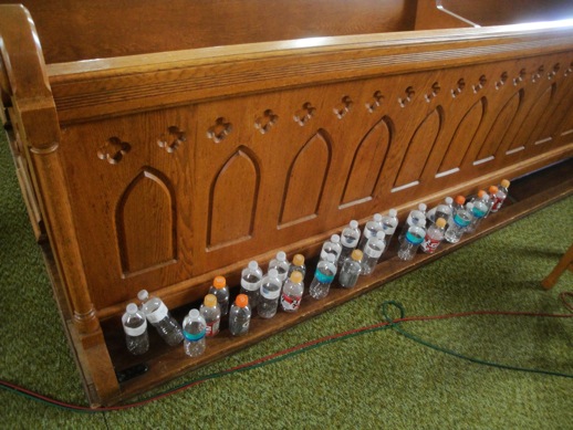 empties from New Music for Old Instruments recording session, July 3-4, 2012, at St. Bridget's Church near Iowa City, IA